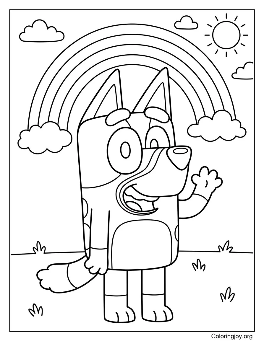 Bluey Bajo un colorido cielo arcoíris