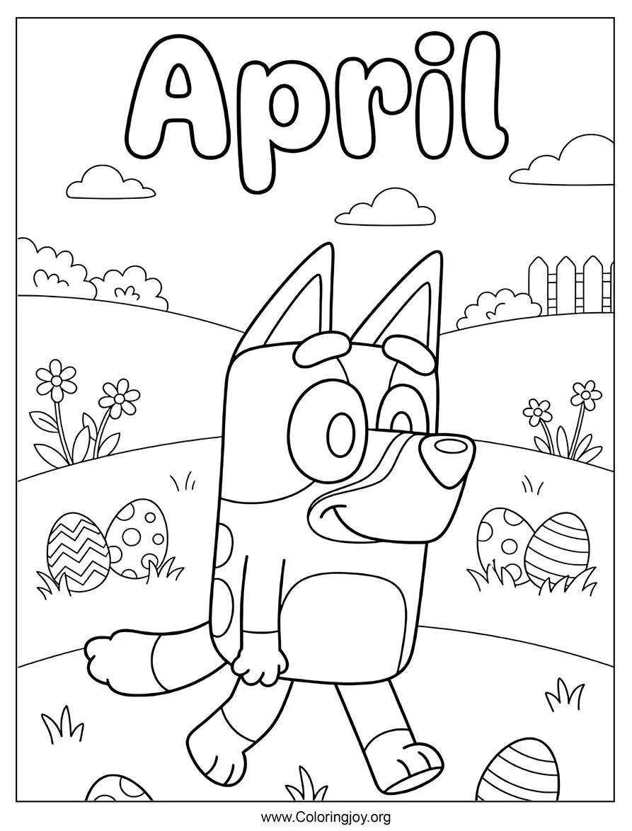 Bluey Página para colorear de búsqueda de huevos de Pascua