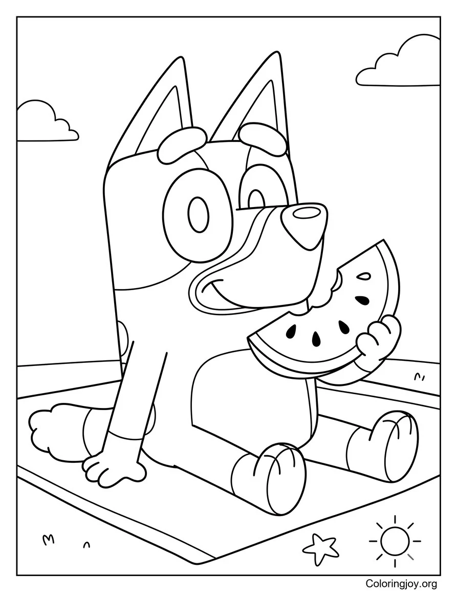 Bluey Disfrutando de una jugosa rodaja de sandía