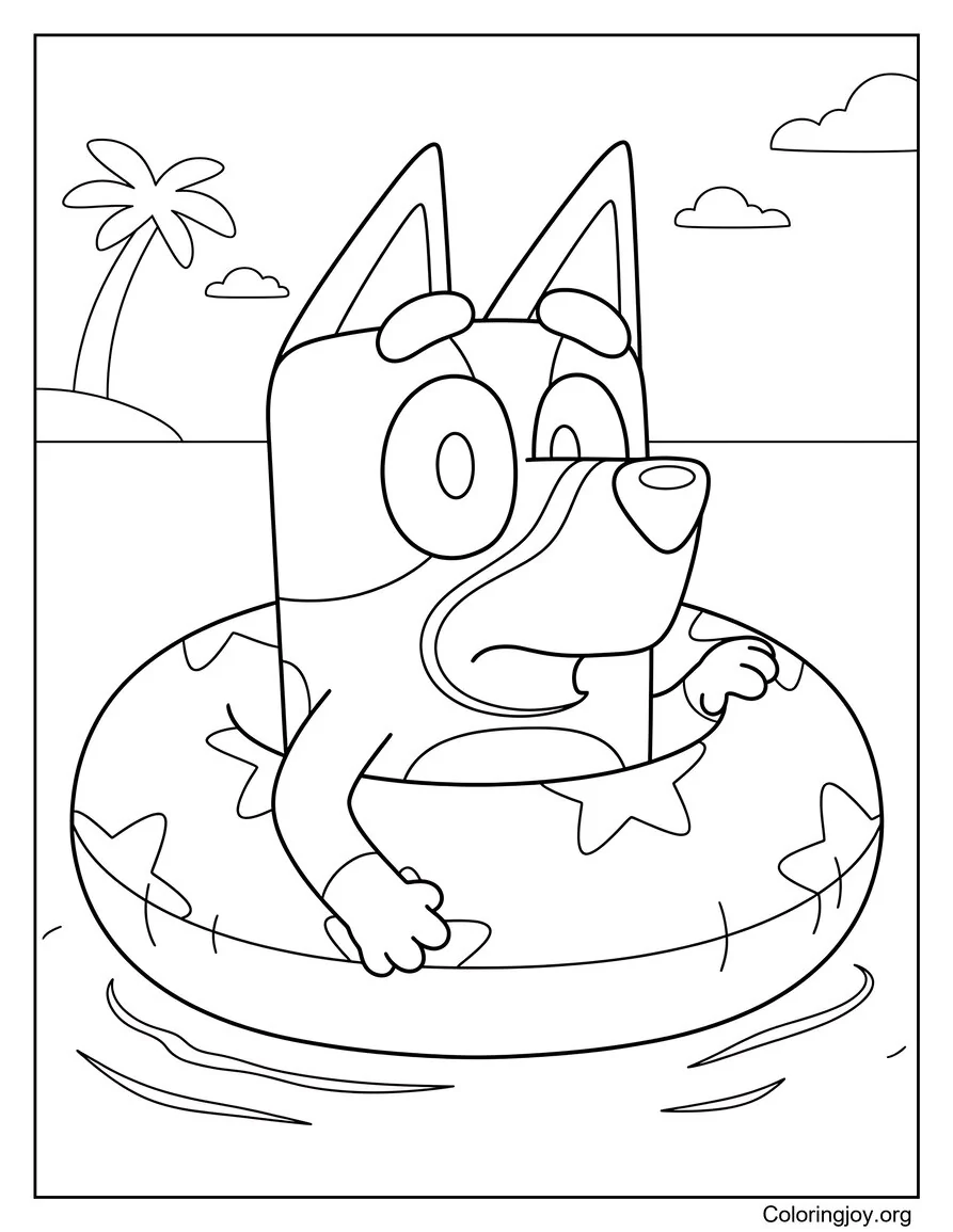 Bluey Flotando con un anillo de piscina