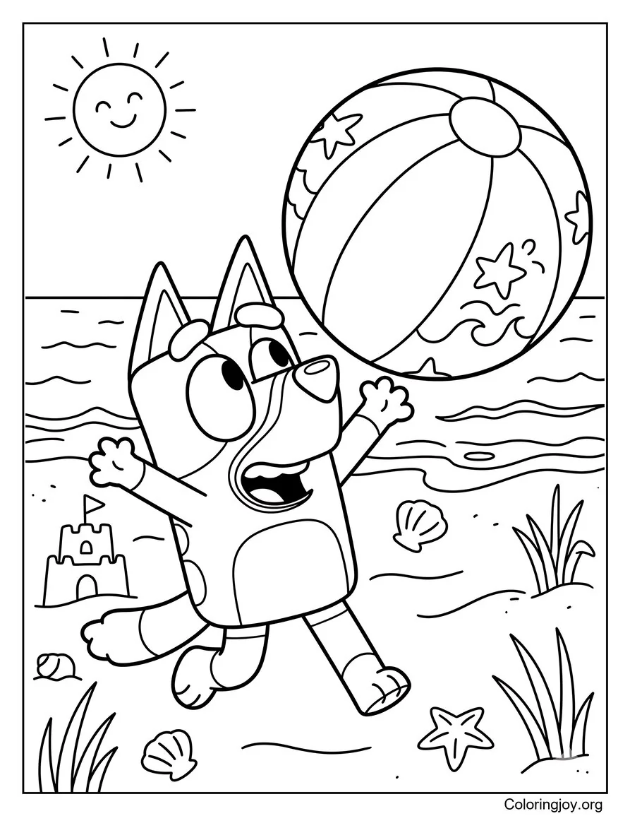 Bluey Jugando alegremente con una pelota de playa