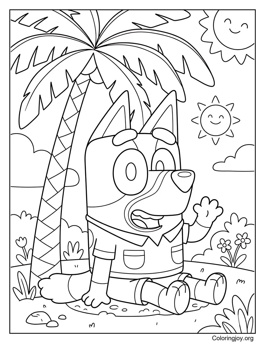 Bluey Relajarse bajo una gran palmera