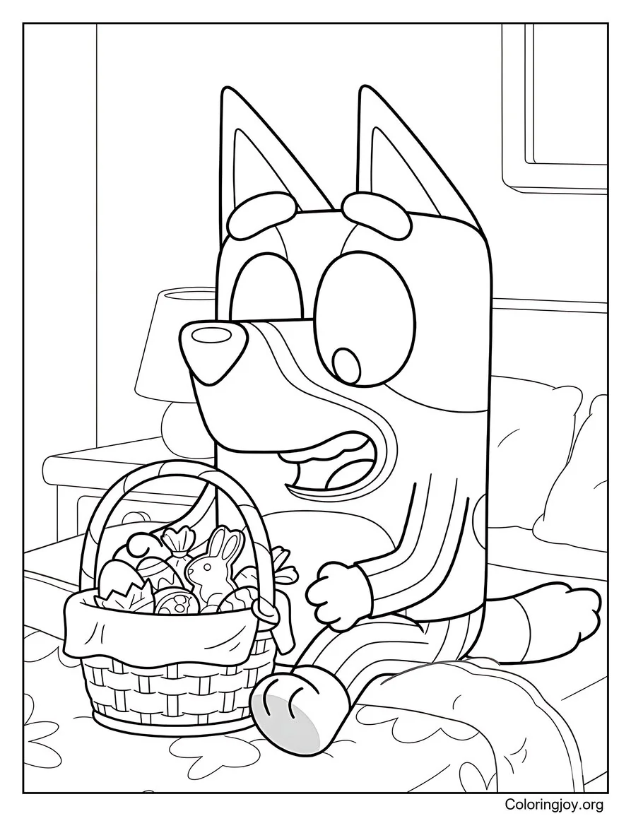 Bluey Página para colorear sorpresa de la mañana de Pascua
