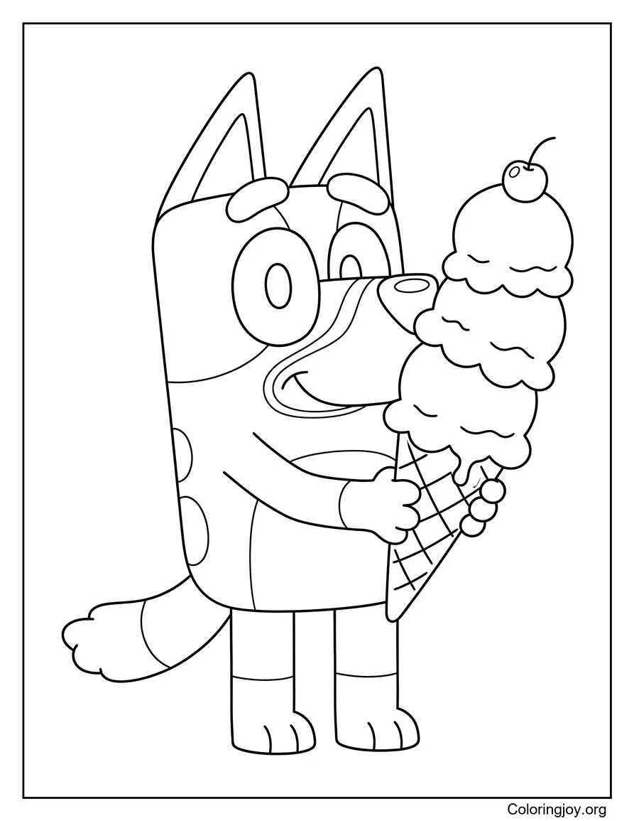 Bluey Sosteniendo un cono de helado gigante