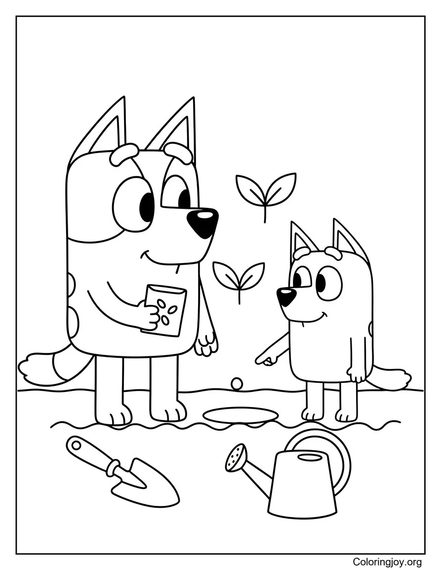 Bluey Y Bingo Plantando Semillas En El Jardín