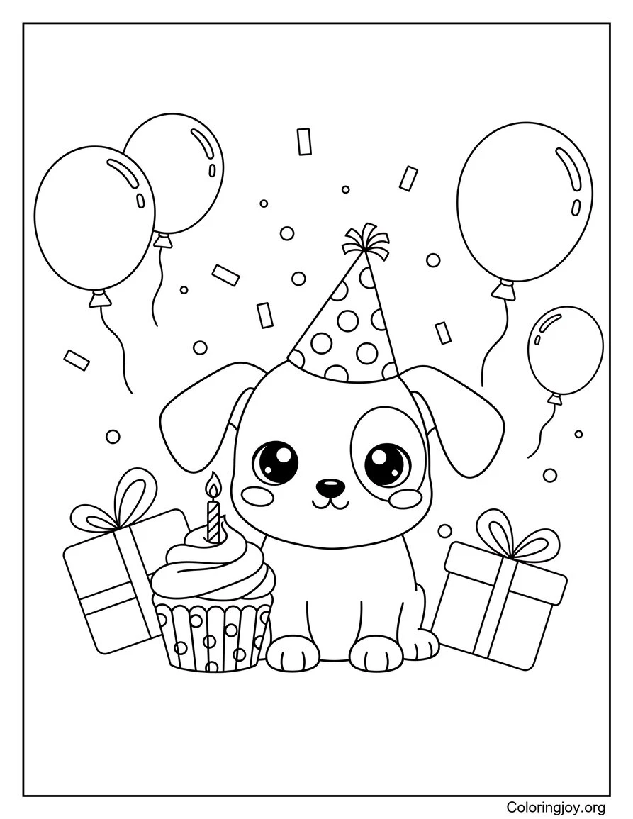 Cachorro feliz con cupcake de cumpleaños