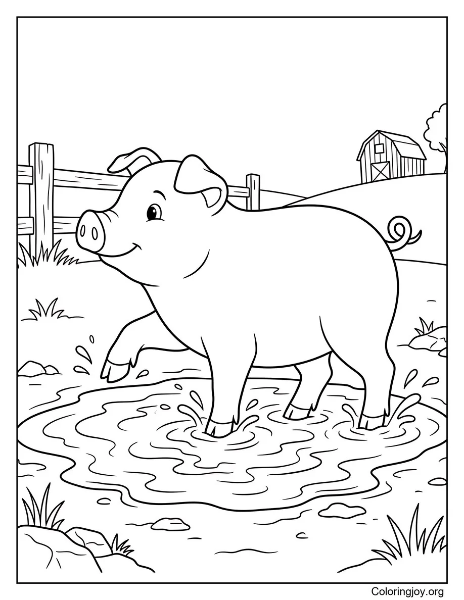 Hoja de actividades del cerdo Caminando por un charco de barro