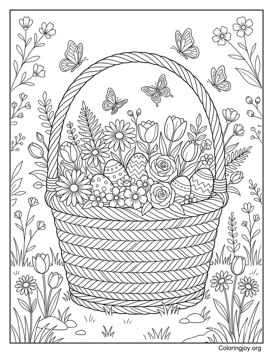 Canasta de Pascua con Flores y Mariposas