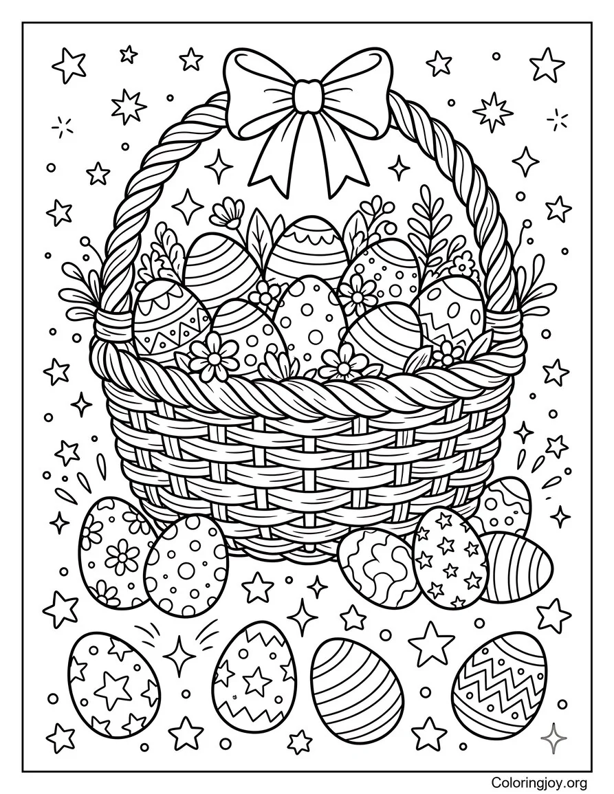 Canasta de Pascua con garabatos de estrellas y huevos