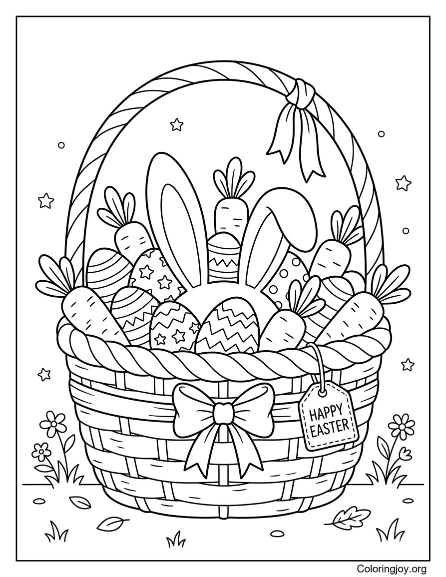 Canasta de Pascua con Zanahorias y Orejas de Conejito