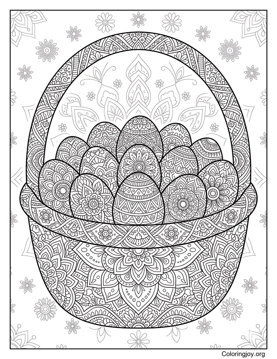 Cesta de Pascua Mandala con patrones de huevos