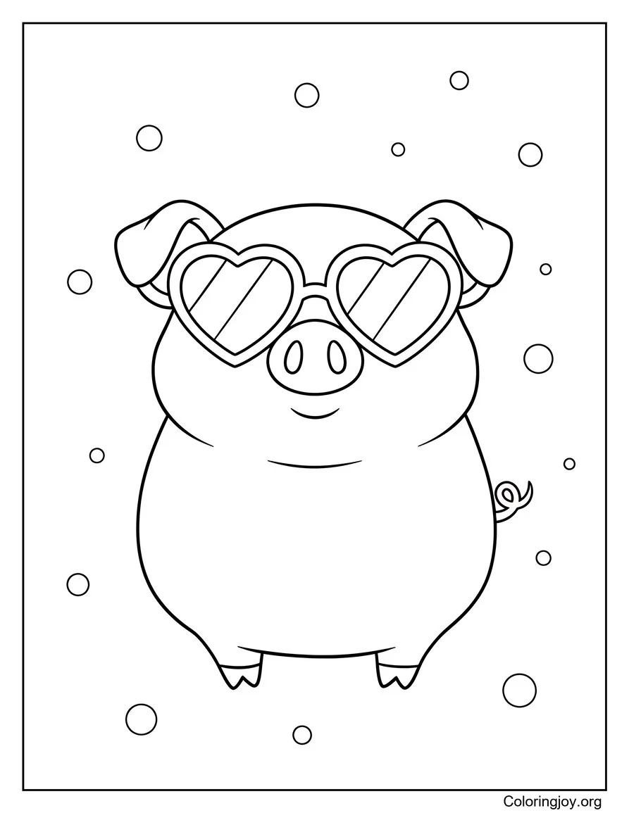Cerdo con gafas de sol en forma de corazón Imprimible divertido