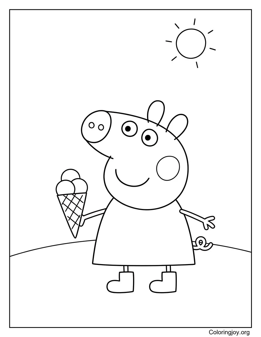 Comiendo Helado Lindo Peppa Pig Página para colorear