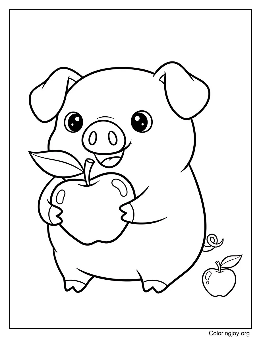 Escena de comer una manzana con cerdo