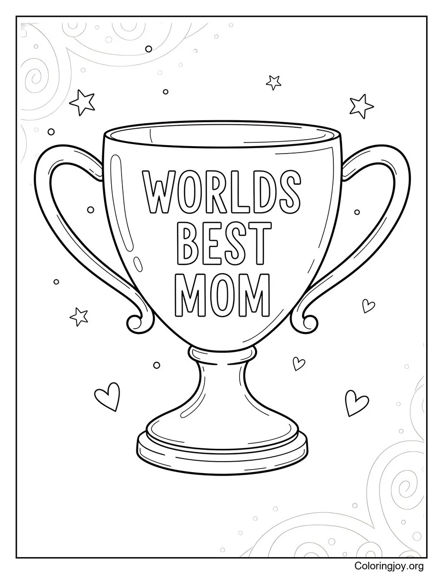Diseño imprimible de la página para colorear del trofeo de la mejor mamá del mundo