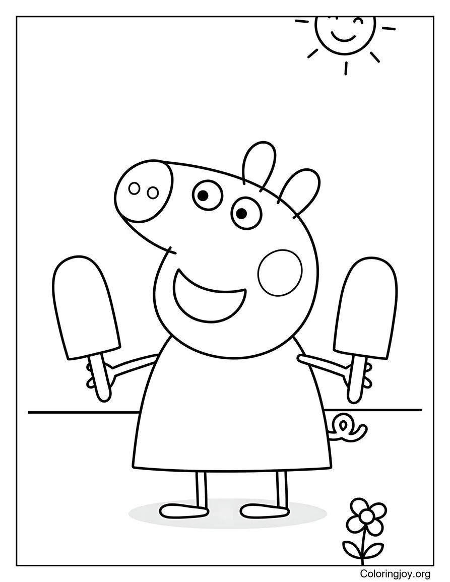 Disfrutando de los polos helados Linda hoja para colorear Peppa Pig