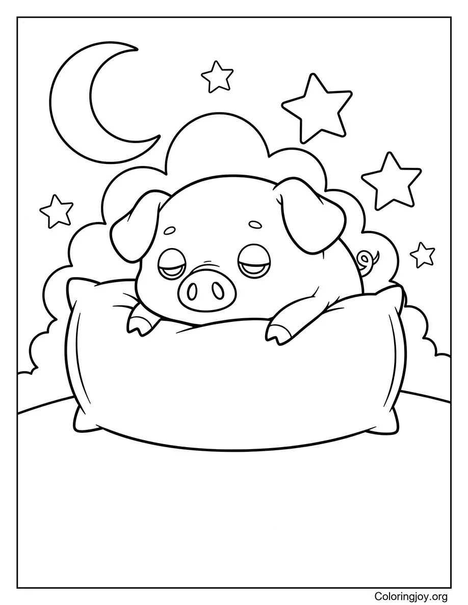 Dormir sobre una almohada Página acogedora del cerdo