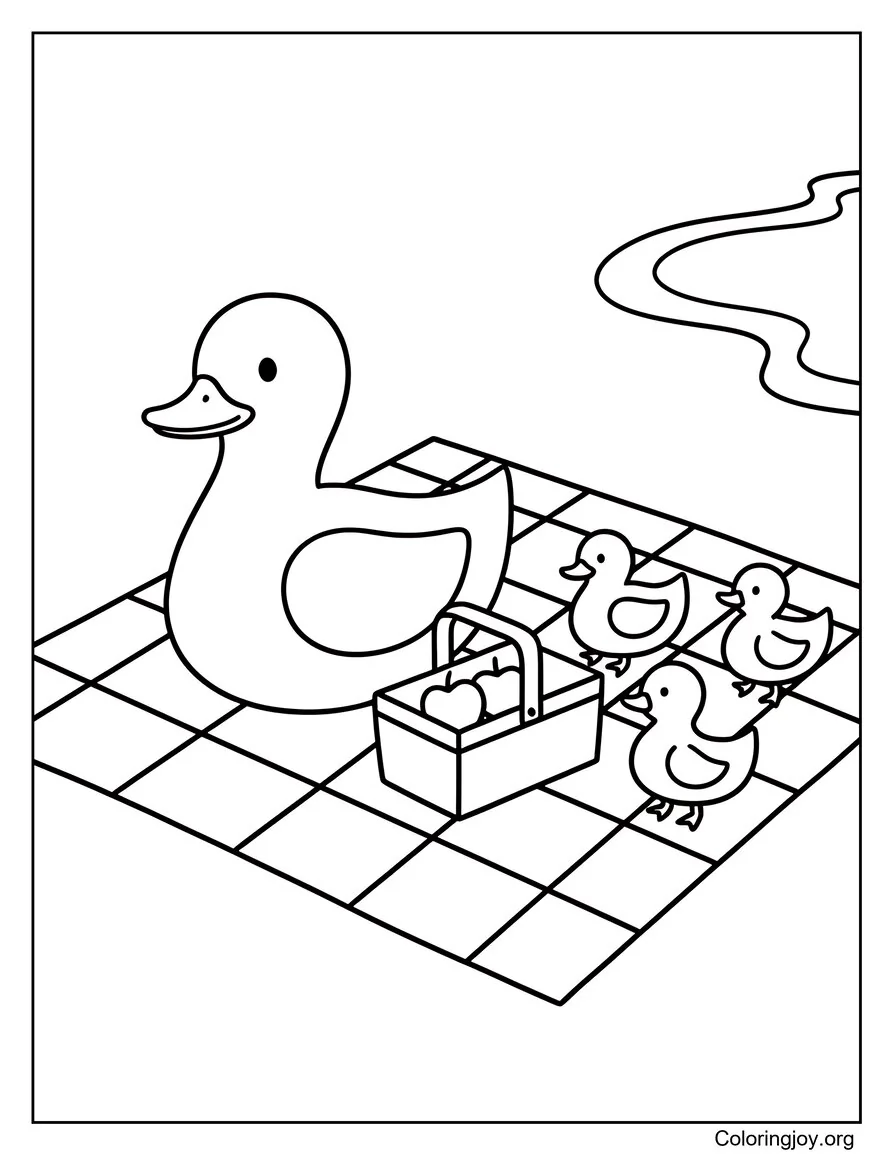 Escena de picnic familiar de patos