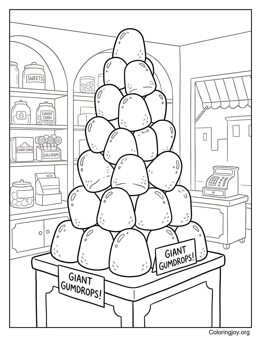 Exhibición gigante de Gumdrops en una tienda de dulces