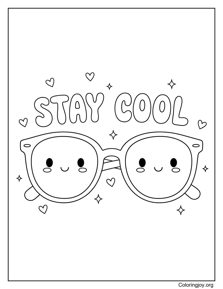 Gafas de sol Día soleado Verano Página para colorear Estilo genial
