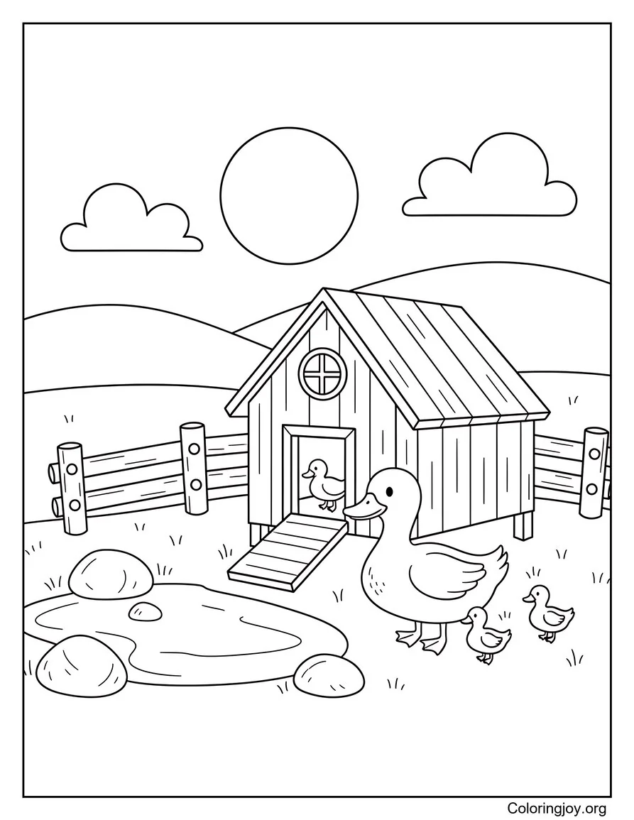 Gallinero de patos en una pequeña granja