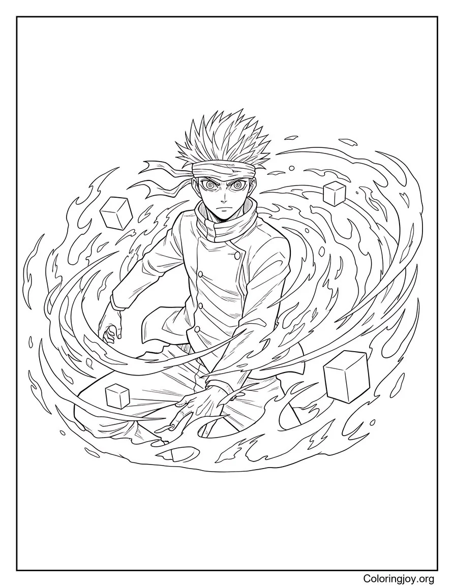 Gojo Satoru rodeado de energía maldita