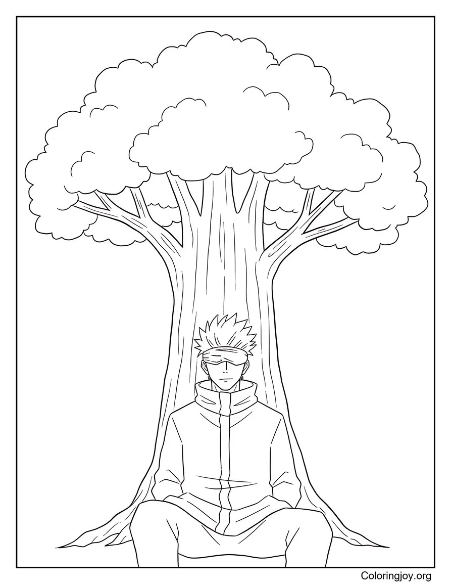 Gojo Satoru sentado bajo un árbol