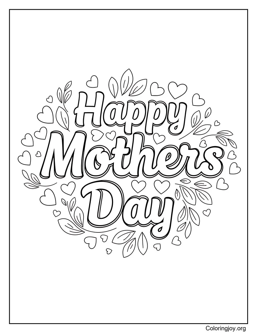 Diseño de página para colorear de feliz día de la madre con guión elegante