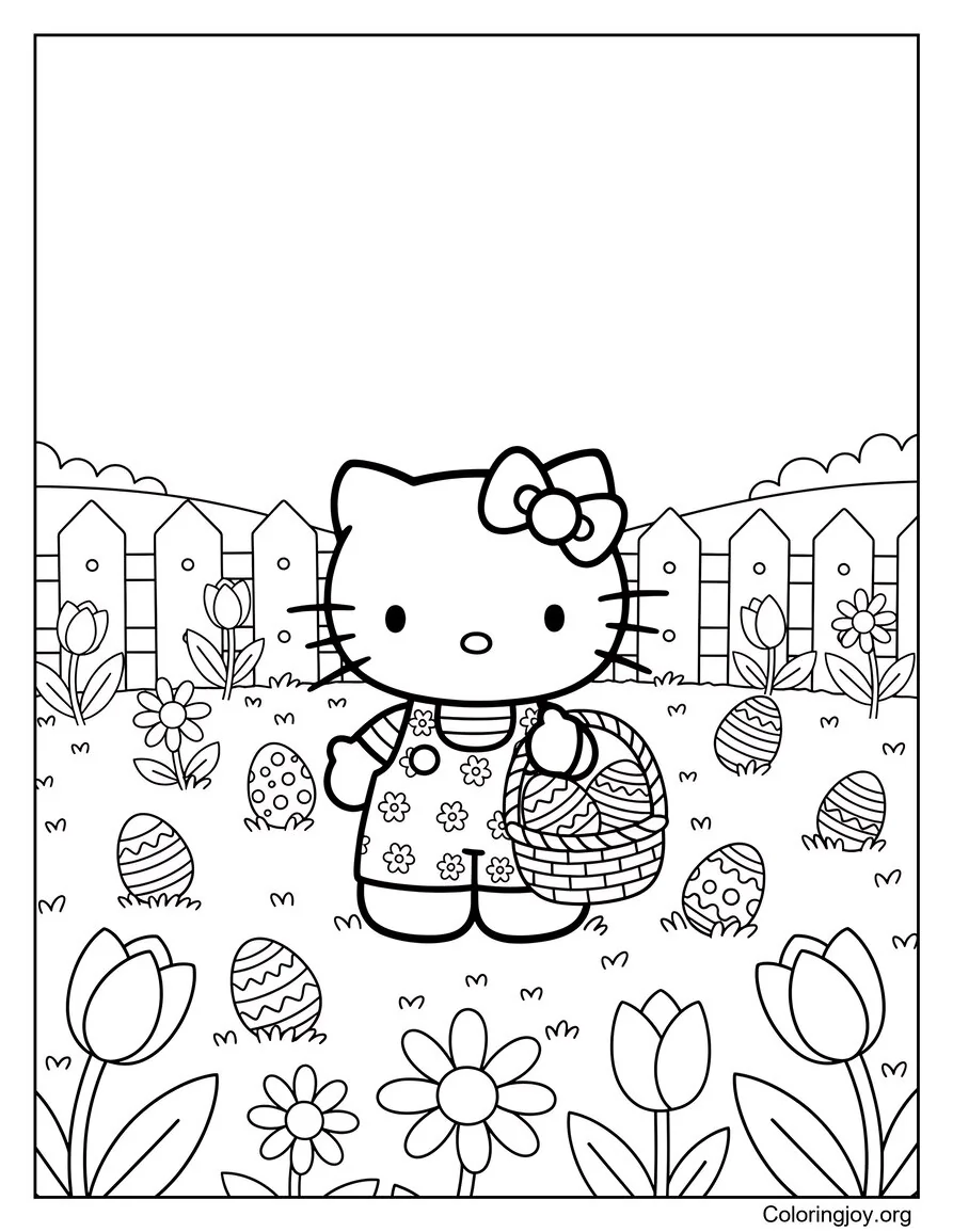 Hello Kitty Búsqueda de huevos de primavera en el jardín