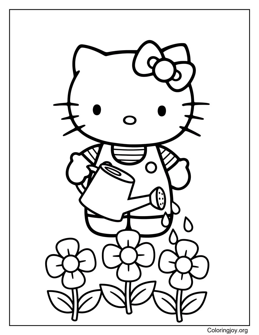 Hello Kitty Regar las flores del jardín