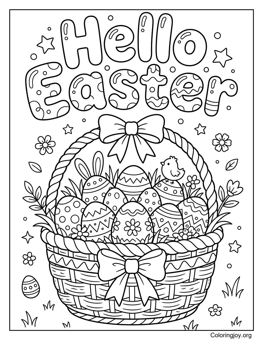 Hola página para colorear de canasta de Pascua