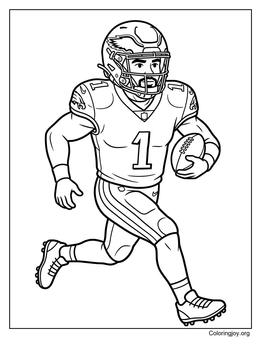 Jalen hurts Página para colorear de acción en ejecución