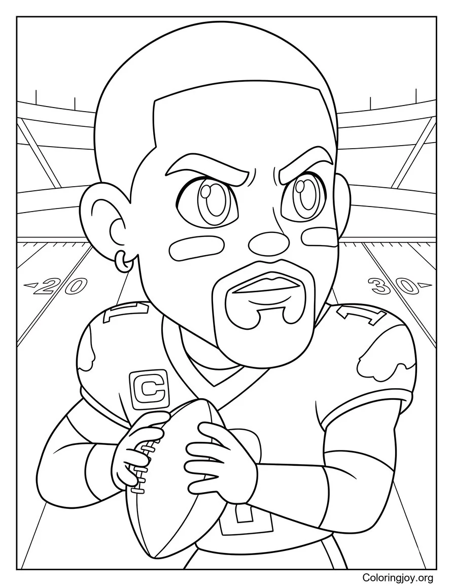 Jalen hurts Página para colorear de la escena del partido de fútbol