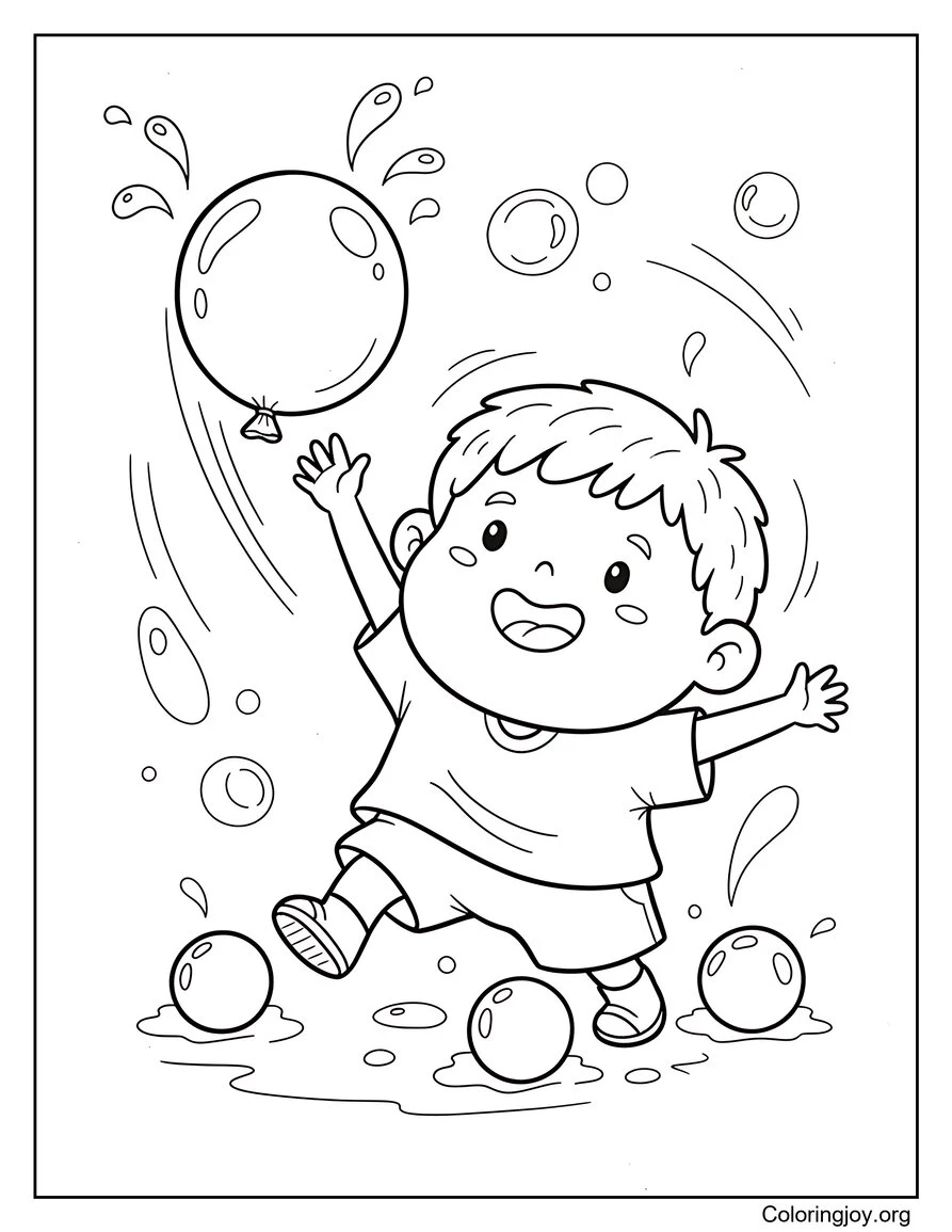 Juegos con globos de agua Divertida actividad de verano Página para colorear