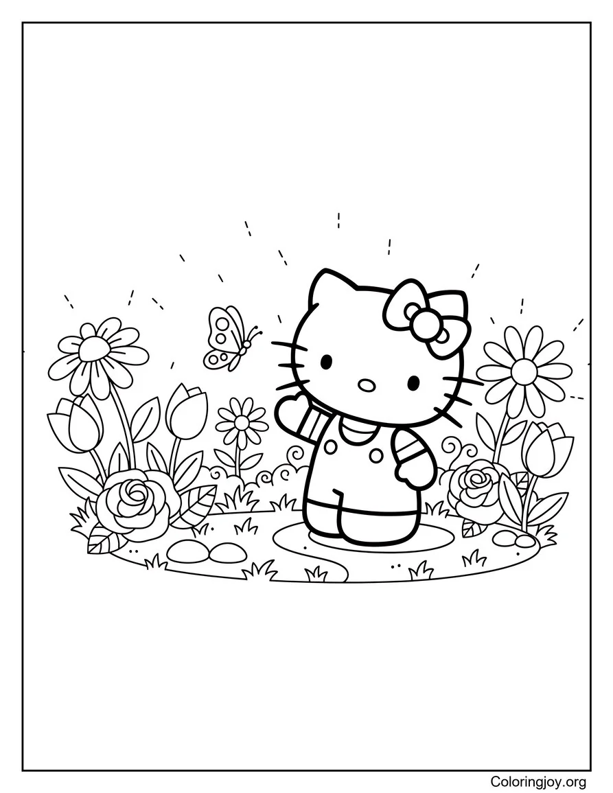 Jugando con una mariposa Hello Kitty Primavera