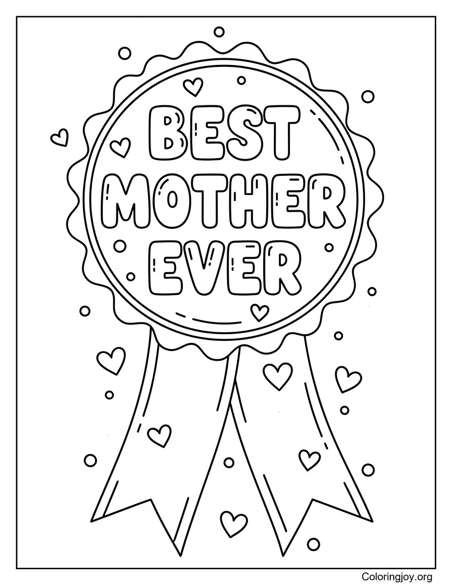 Página para colorear de la mejor madre de todos los tiempos con corazones acogedores