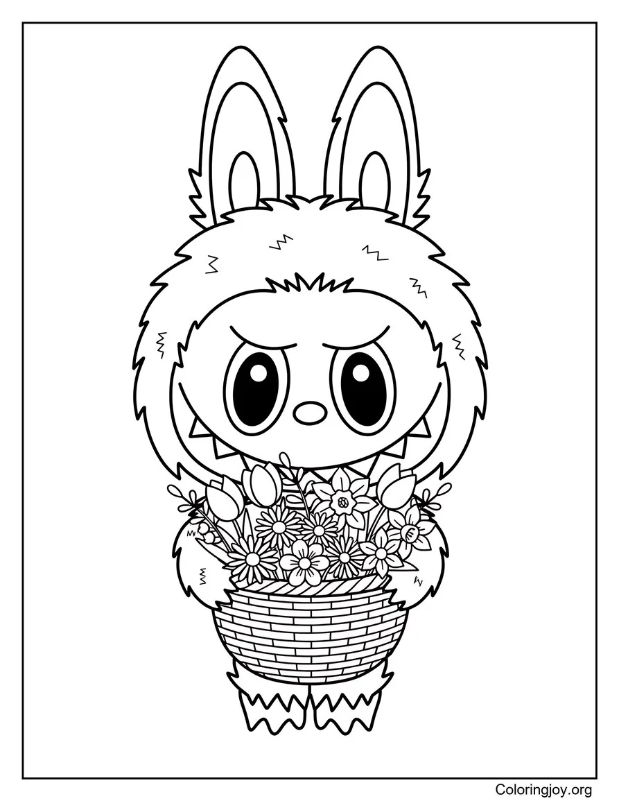 Labubu Con una canasta de flores