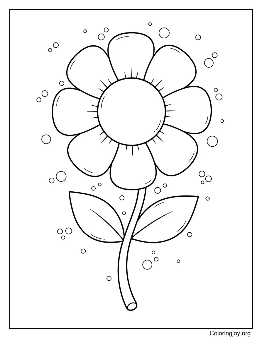 Página para colorear linda flor de primavera con pétalos redondos