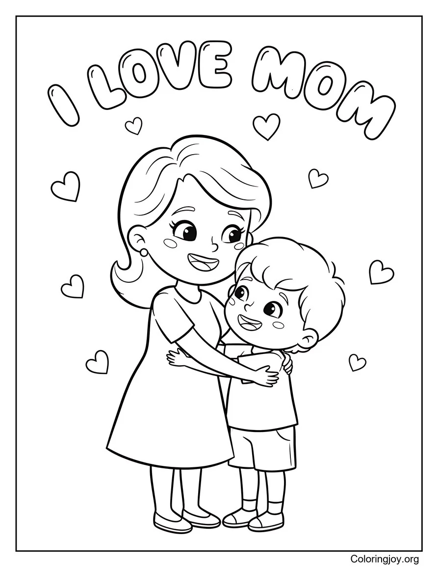 Madre e hijo jugando Amo a mamá Página para colorear Escena linda