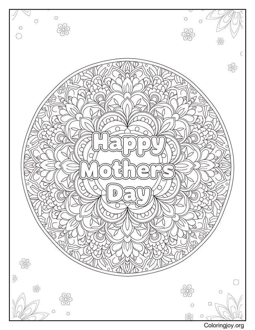 Página para colorear de mandala del feliz día de la madre para adultos