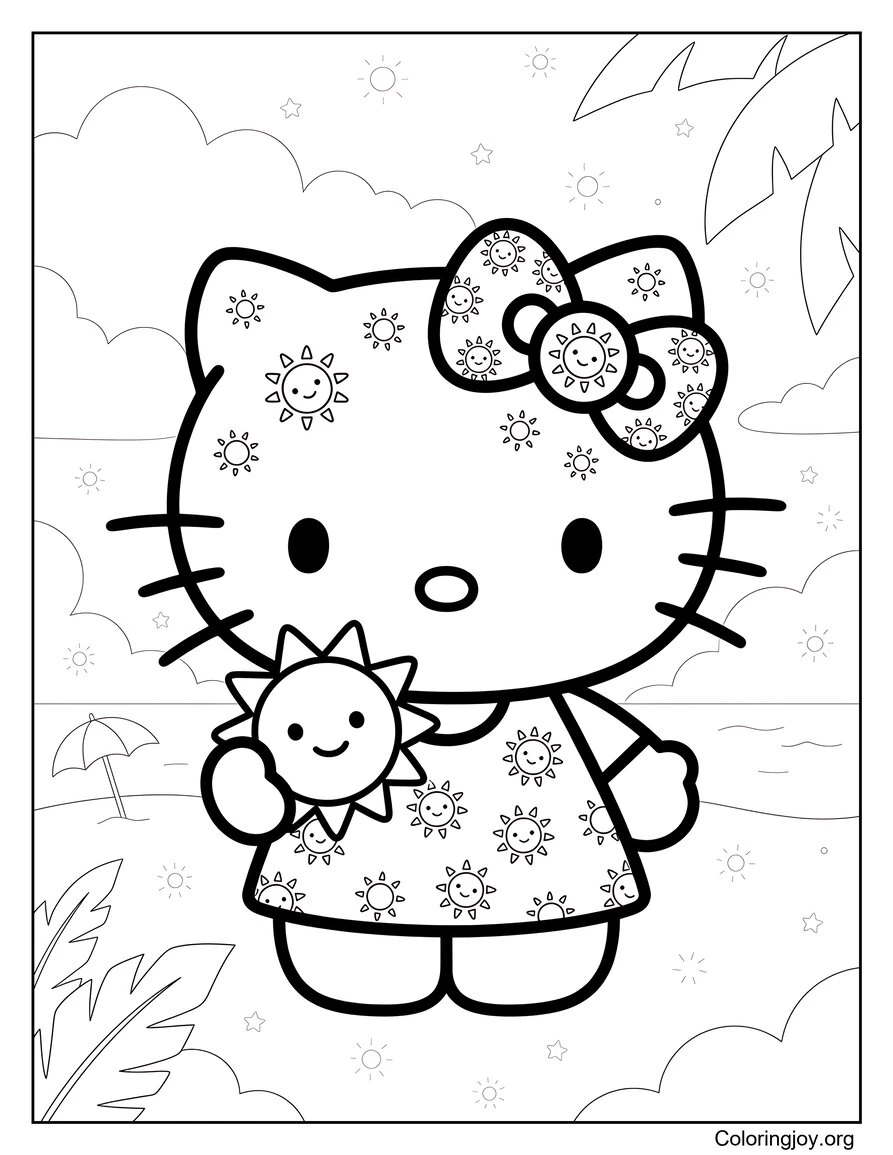 Hoja para colorear de Love Summer Kitty