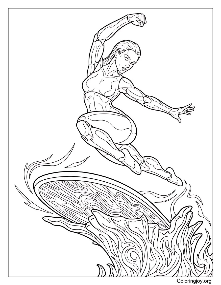 Mujer surfista plateada