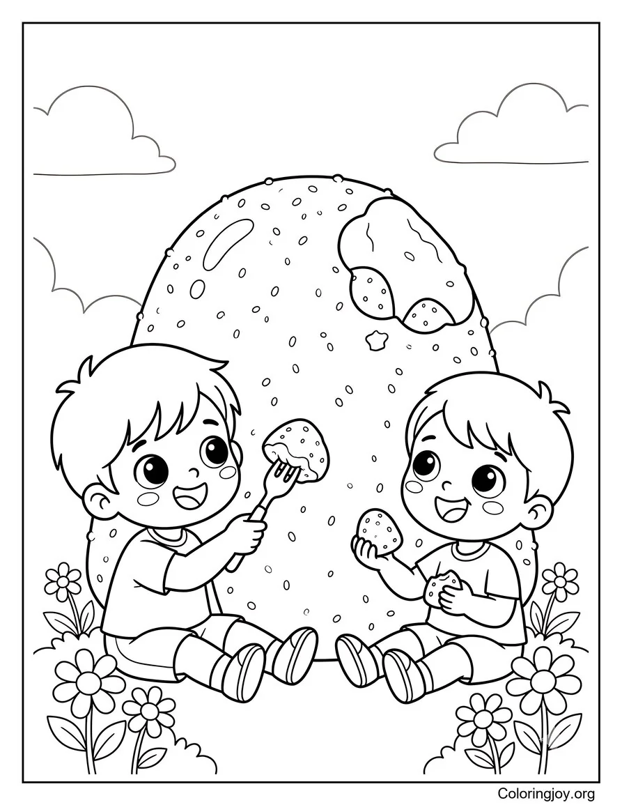 Página para colorear de niños comiendo caramelos de goma gigantes