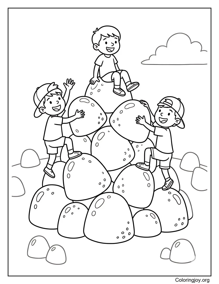 Niños escalando una colina gigante de caramelos de goma