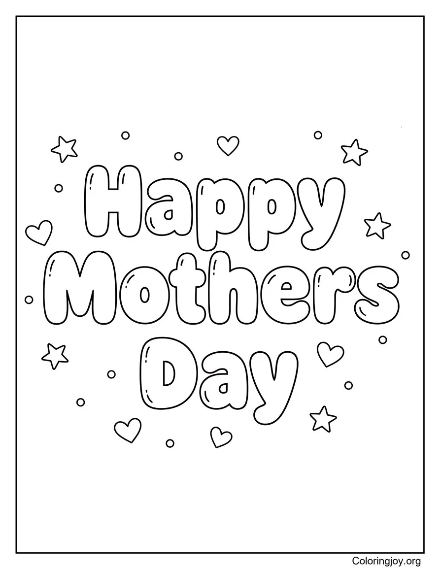 Página para colorear sencilla con palabras felices del día de la madre para niños pequeños