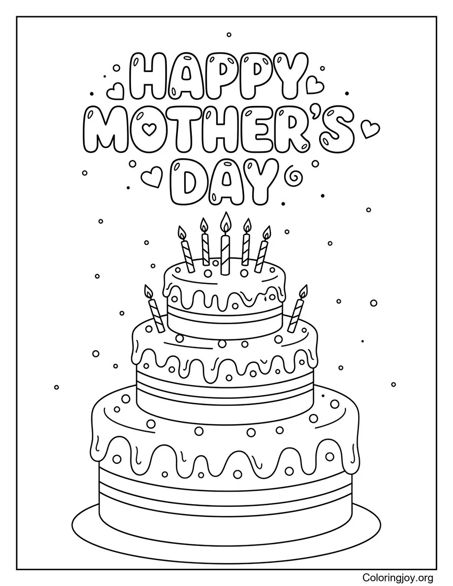 Página para colorear de pastel del feliz día de la madre con texto grande