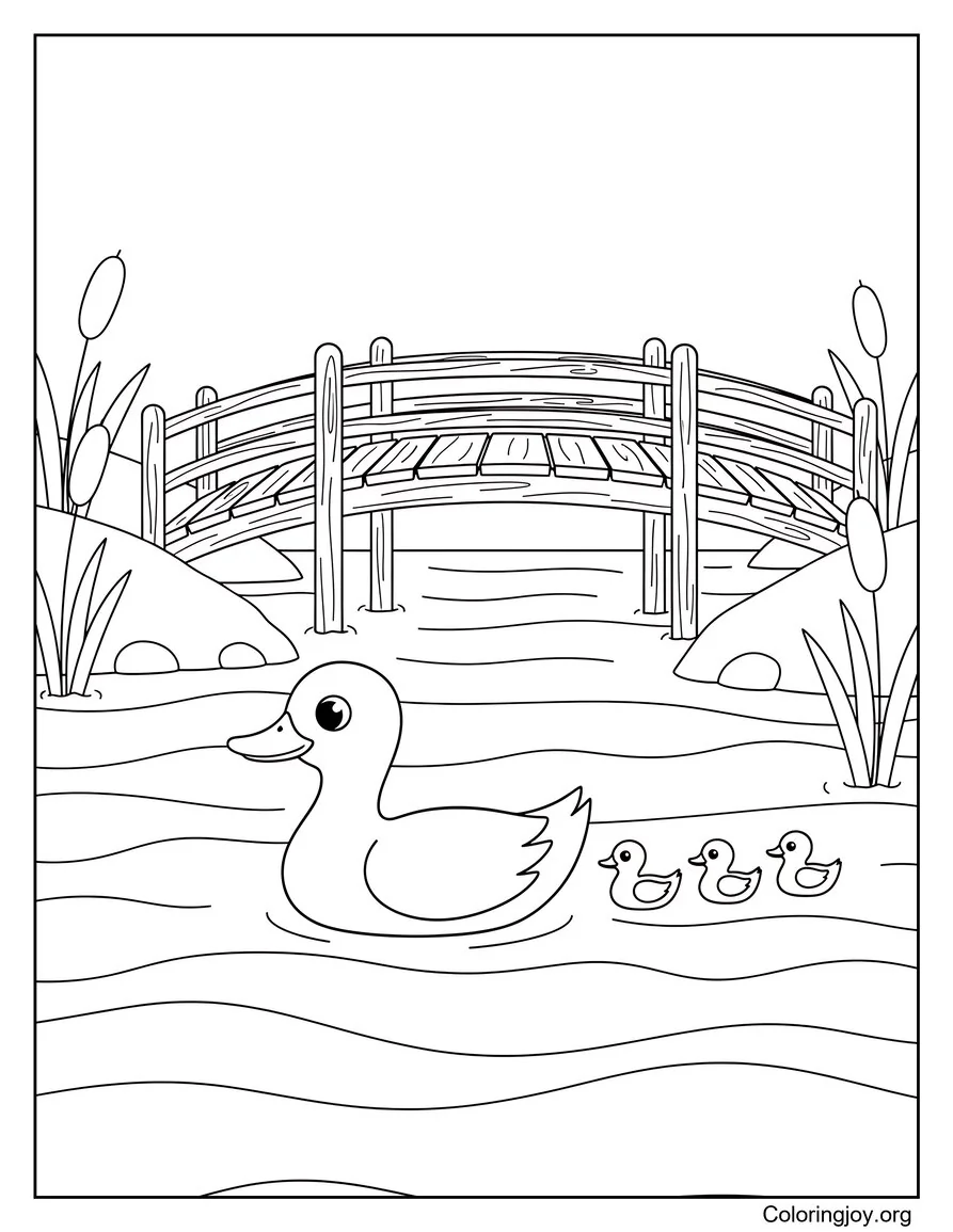 Patos cerca del puente de madera