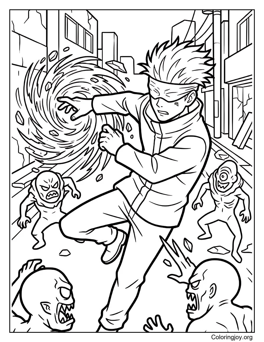 Satoru Gojo Página para colorear de escena de pelea