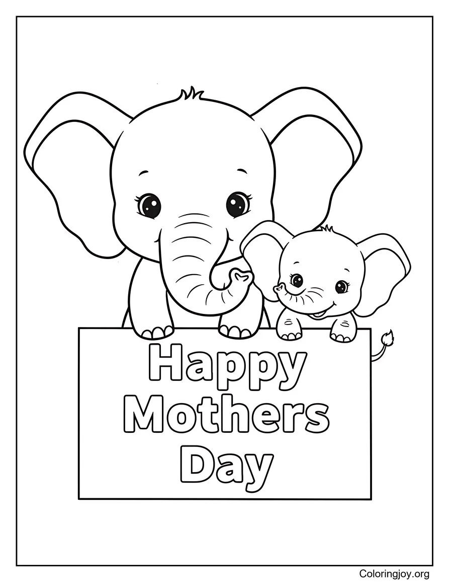 Página para colorear de signo de amor de madre y bebé elefante