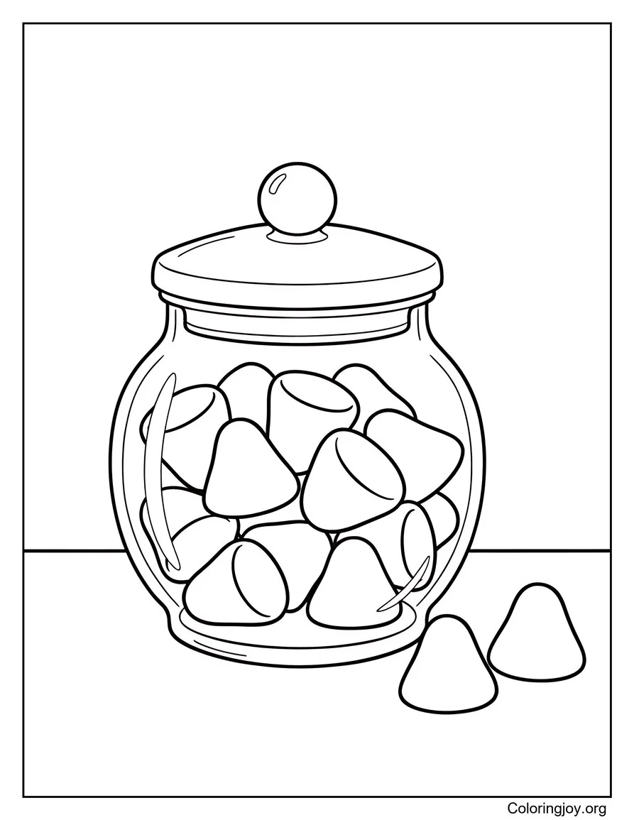 Hoja para colorear simple Gumdrops dentro de un pequeño tarro de dulces